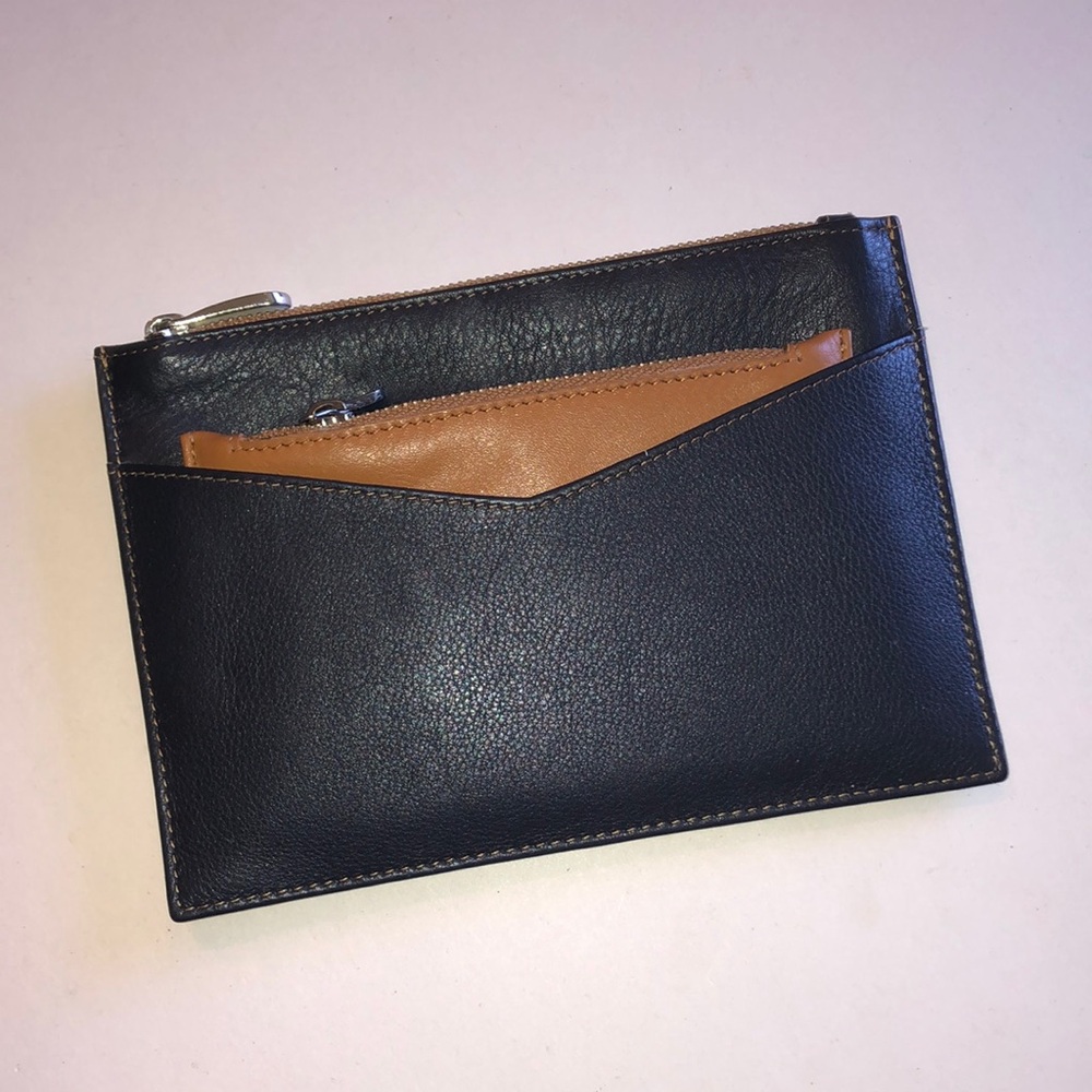 Graffiti Brand Slim Black Leather Card Wallet with Tan Coin Holder